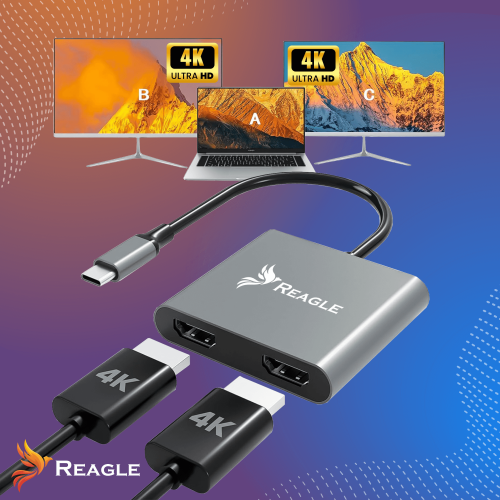 Aluminiowa przejściówka Reagle RY7C3 USB-C → 2×HDMI do laptopa i monitora