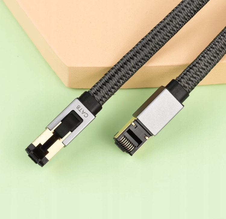 Reagle kabel sieciowy Cat 8 RJ45 15 m czarny – trwały płaski przewód LAN z pozłacanymi końcówkami i nylonowym oplotem