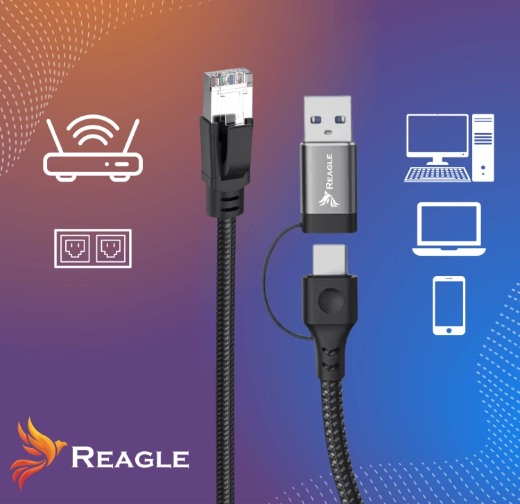 Reagle kabel sieciowy USB-C USB-A do RJ45 – prędkość 2,5 Gb/s, stabilne połączenie internetowe do gier i pracy