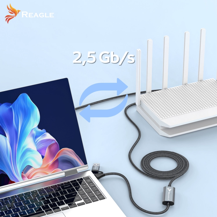 Reagle RUARJ500P – przewód sieciowy LAN USB-C USB-A do RJ45 – niezawodne połączenie z internetem