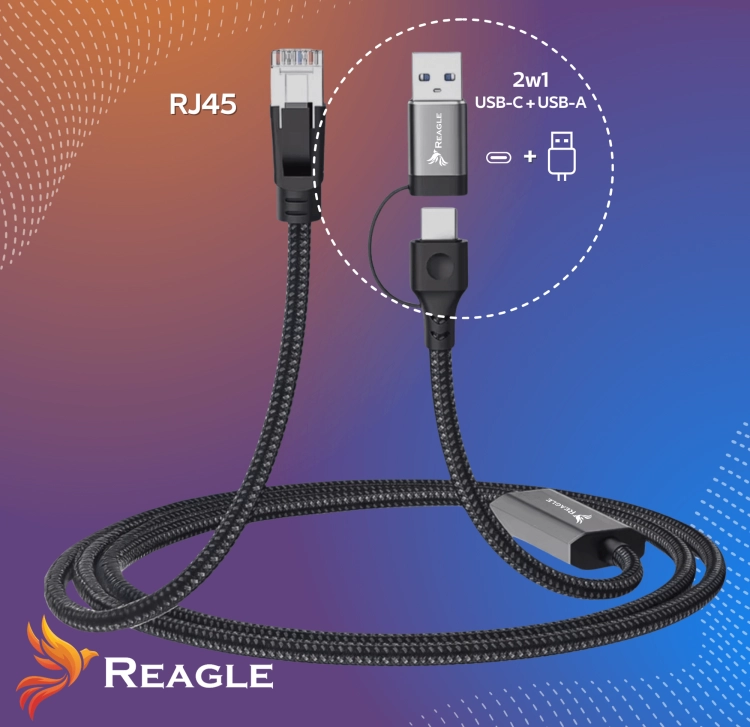 Reagle RUARJ500P – przewód LAN 2w1 USB-C USB-A do RJ45 – szybkie połączenie bez opóźnień