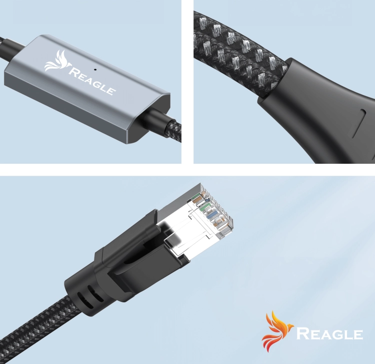 Reagle RUARJ500P – kabel USB-C i USB-A do RJ45 Ethernet – trwały przewód 5M, Plug &amp; Play, prędkość 2,5 Gb/s