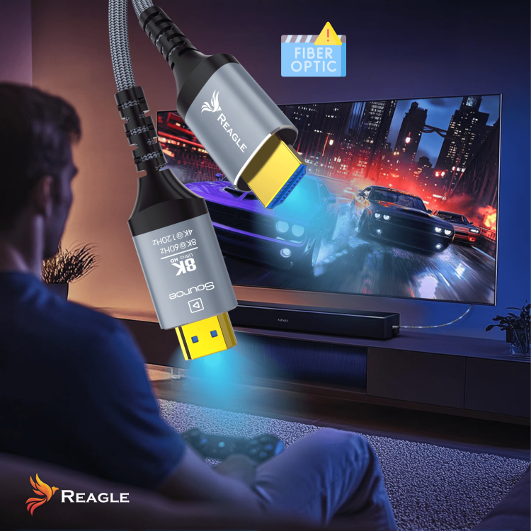 Reagle Kabel HDMI 2.1 10M – optyczny przewód premium do PS5, Xbox Series X i PC, obsługa 8K UHD 4K 120Hz