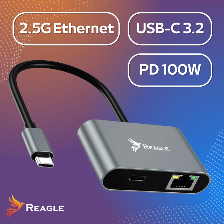 USB-C-Netzwerkkarte Reagle RYCRJ8 – Produktgrafik 2.5G Ethernet PD100W