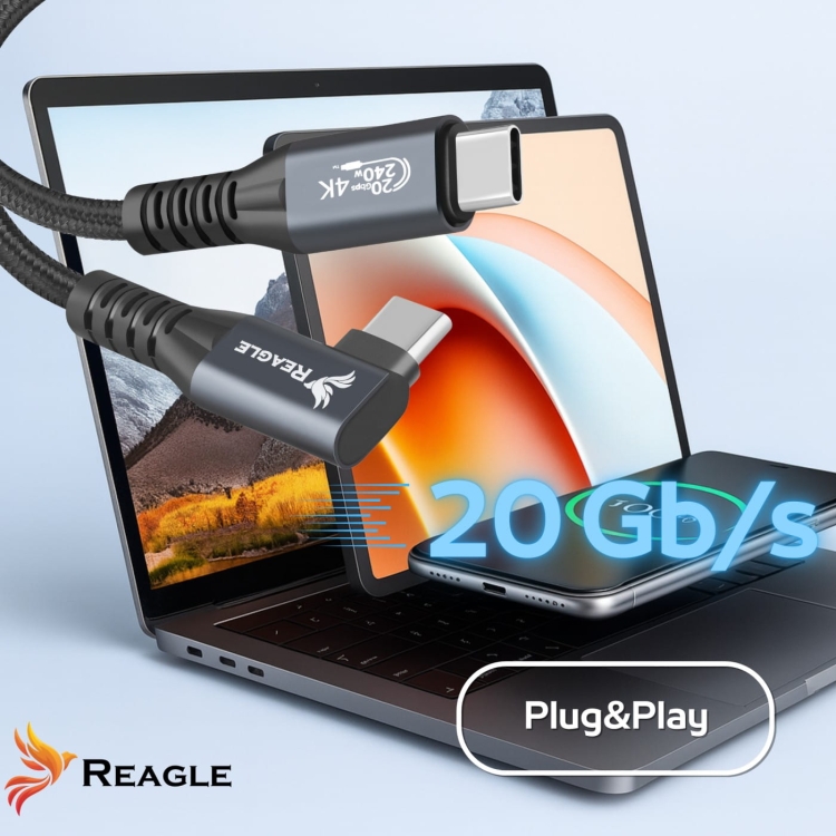 USB-C kabel Reagle RUC200KM – 20Gbps, 4K@144Hz, Power Delivery 240W