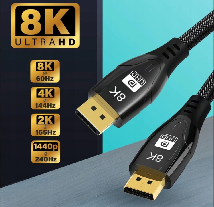 Reagle RDP500P – kabel DisplayPort 1.4 8K 60Hz 4K 144Hz z pozłacanymi końcówkami i nylonowym oplotem