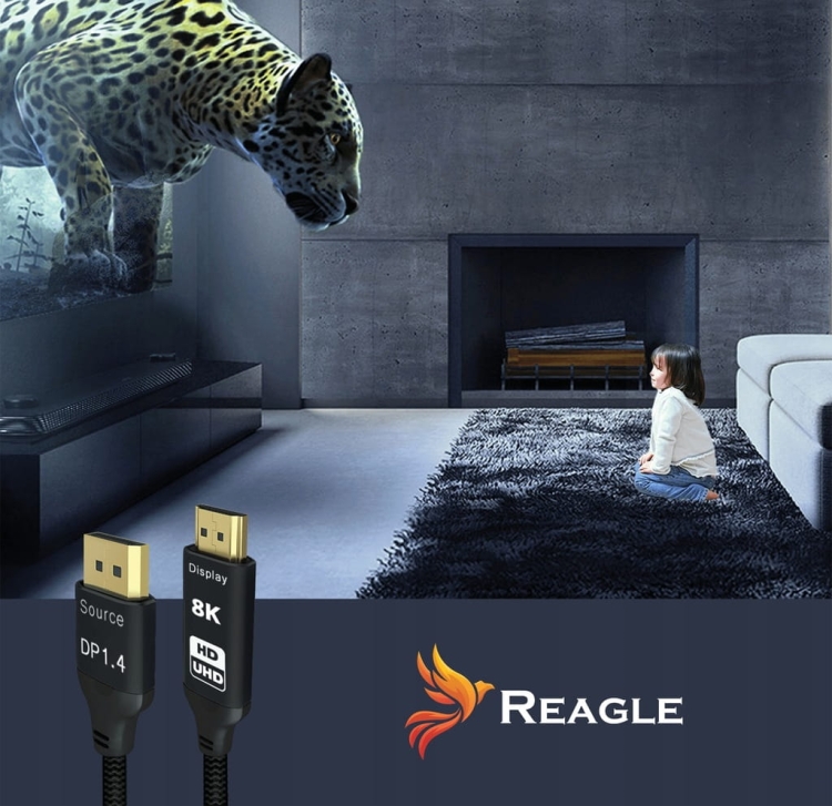Kabel Reagle RDH100P3 DP do HDMI – prezentacja użycia z monitorem UHD HDR