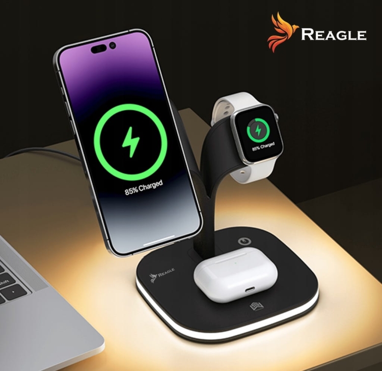 Reagle 5w1 ładowarka indukcyjna MagSafe Qi 15W z lampką LED i funkcją chłodzenia