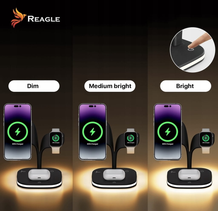 Reagle RCHARW4B ładowarka indukcyjna 5w1 MagSafe – ładowanie bez kabli i z oświetleniem LED
