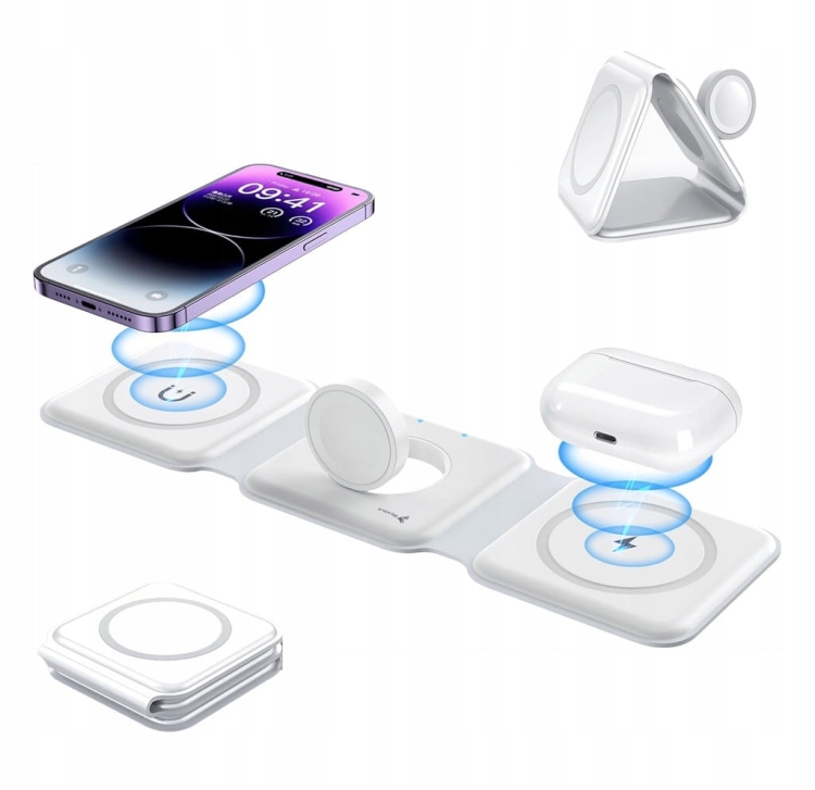 Składana ładowarka indukcyjna Reagle RCHARW1W 3w1 MagSafe 15W do iPhone Apple Watch AirPods