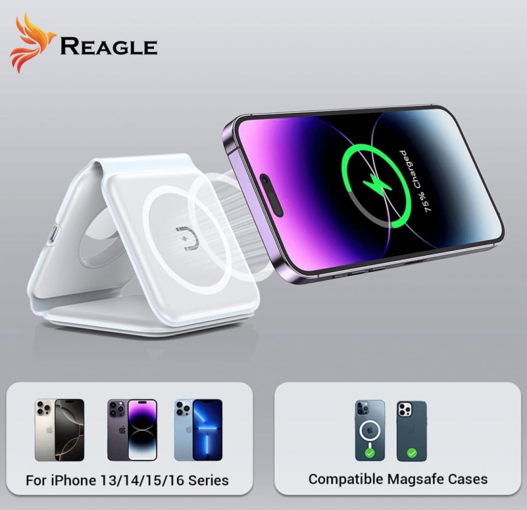 Ładowarka Reagle RCHARW1W 3w1 MagSafe do iPhone Apple Watch AirPods bezprzewodowa Qi