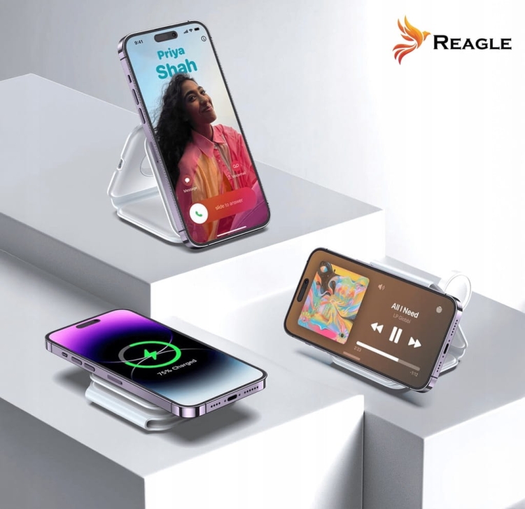 Bezprzewodowa ładowarka Reagle MagSafe 3w1 do iPhone i Apple Watch z funkcją składania