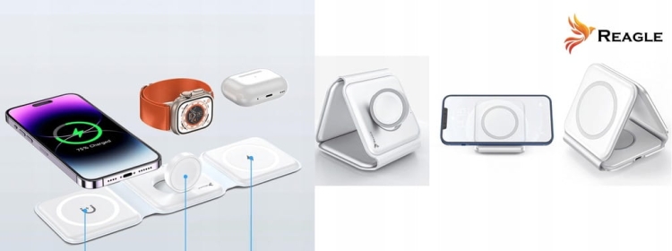 Składana ładowarka Reagle MagSafe 15W – nowoczesny design i szybkie ładowanie 3 urządzeń na stojąco i na płasko