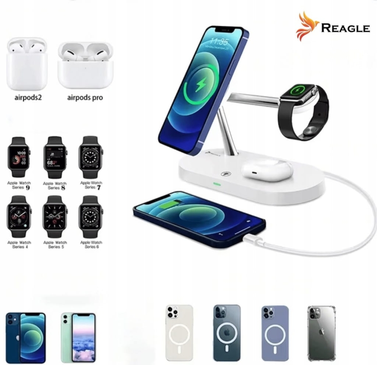 Reagle RCHARW5W – ładowarka indukcyjna 5w1 z kablem USB-C i instrukcją, szybkie ładowanie Qi 15W