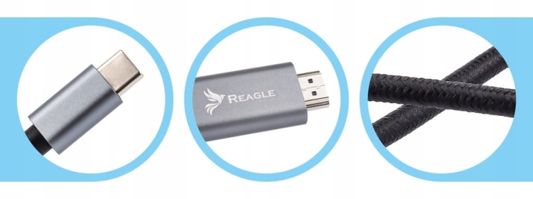 Infografika prezentująca obsługę 8K@60Hz i 4K@165Hz przez kabel Reagle RUCH200P2 USB-C na HDMI 2.1