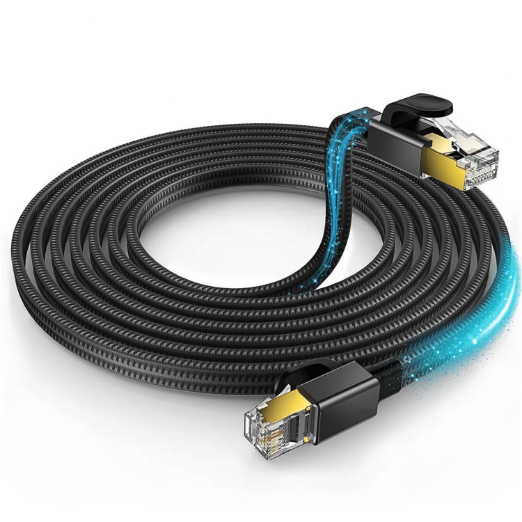 Reagle RE1500P kabel sieciowy Cat 8 RJ45 15 m czarny – płaski przewód Ethernet 40 Gb/s 2000 MHz w nylonowym oplocie