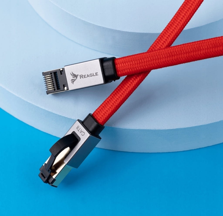 Reagle RE1000GP kabel sieciowy Cat 8 RJ45 10m – czerwony płaski przewód LAN