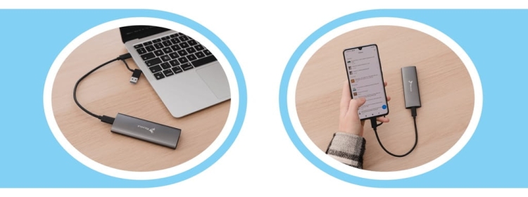 Reagle RE4M2 – stylowa srebrna obudowa M.2 SSD z kablem USB-A/C – USB-C w zestawie