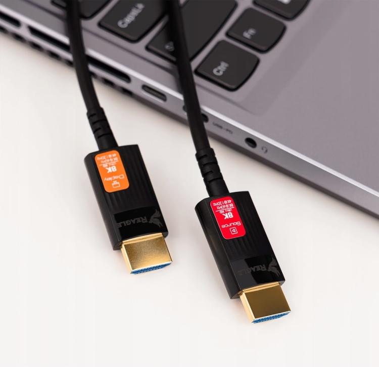 Przewód optyczny HDMI 2.1 Reagle RHO1500M jednokierunkowy końcówki source display