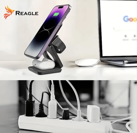 REAGLE SKŁADANA ŁADOWARKA INDUKCYJNA 3W1 MAGSAFE QI 15W IPHONE AIRPODS SMARTWATCH
