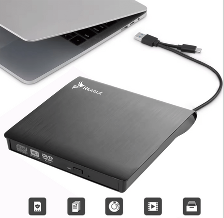 REAGLE NAPĘD CD DVD ZEWNĘTRZNY USB-C 2w1 NAGRYWARKA PRZENOŚNY DO LAPTOPA