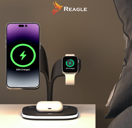 REAGLE ŁADOWARKA INDUKCYJNA 5W1 MAGSAFE QI 15W IPHONE, LAMPKA NOCNA SMARTWATCH