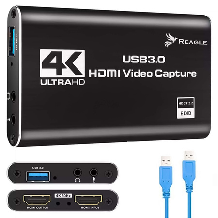 Reagle Grabber Obrazu Wideo USB PC HDMI 4K 60Hz HDCP OBS