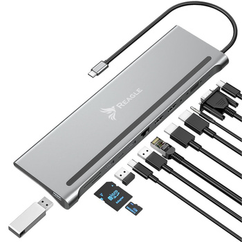 Reagle Stacja Dokująca HUB USB-C 12w1 2x HDMI 4K RJ45 M1