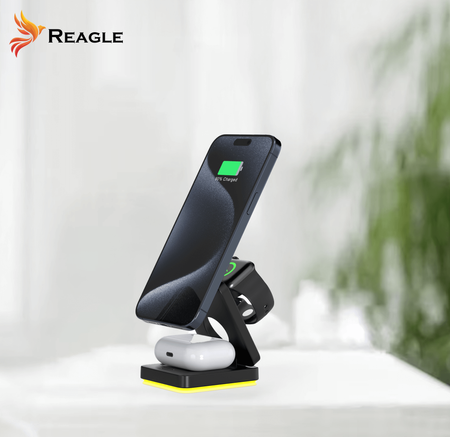 REAGLE SKŁADANA ŁADOWARKA INDUKCYJNA 3W1 MAGSAFE QI 15W IPHONE AIRPODS SMARTWATCH