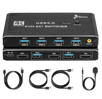 REAGLE SWITCH HDMI PRZEŁĄCZNIK KVM 4K 60Hz 2X1 HDMI 2.0 4x USB 3.0 HDCP 2.2