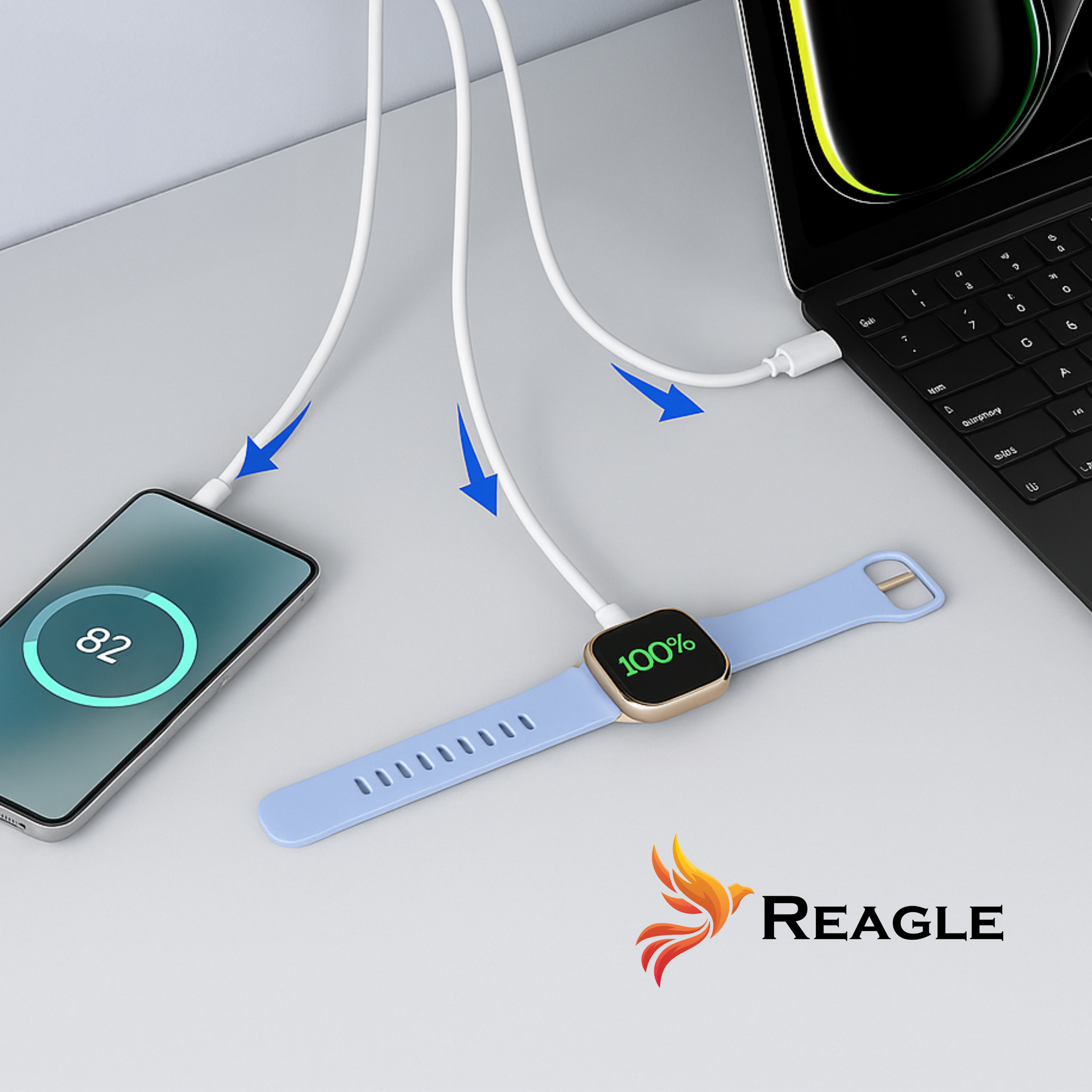 Ładowarka GaN PD 65 W PD 1X USB-C, 1X Qc 3.0 Laptop Iphone Zwijany Kabel