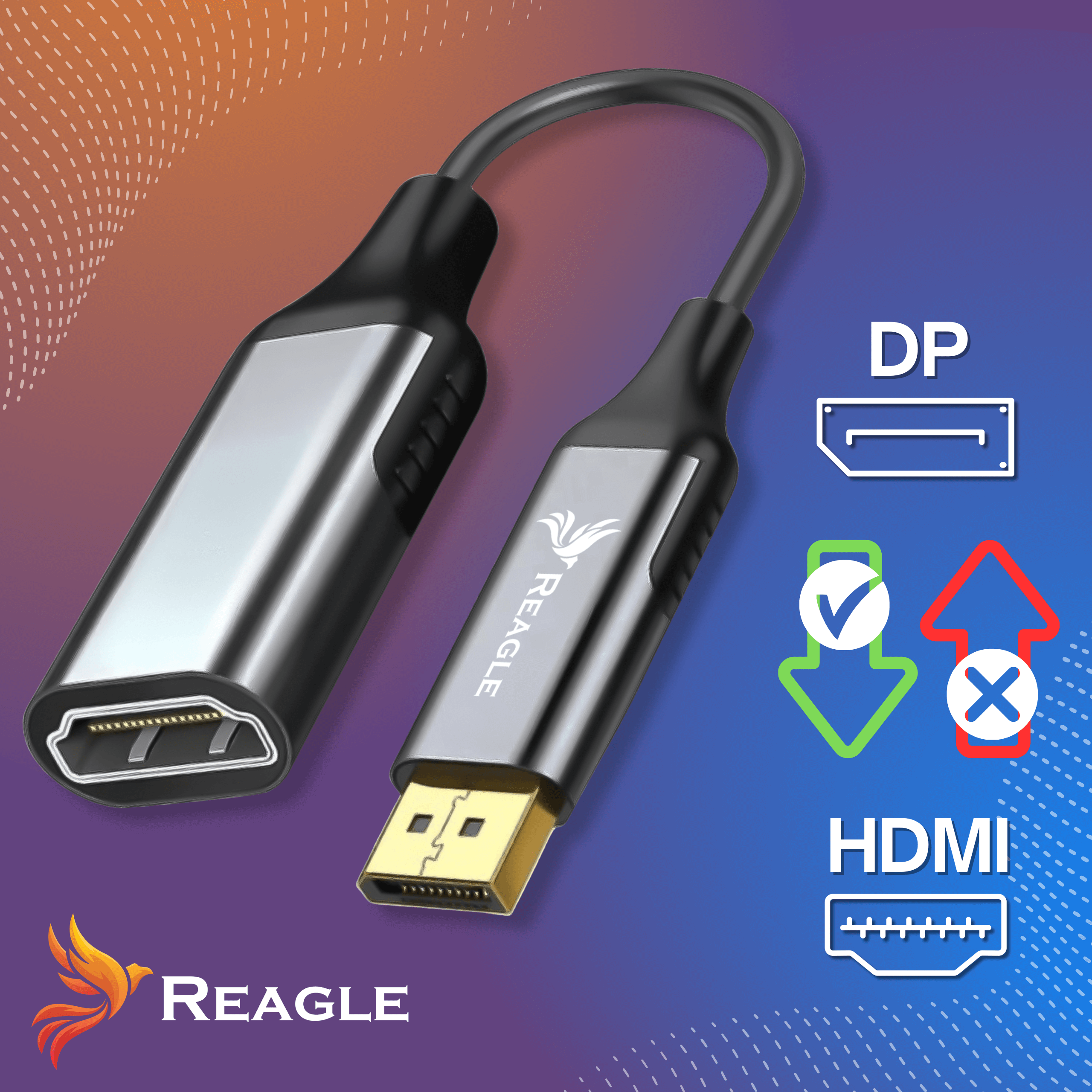 Reagle RYDH3 - adapter DisplayPort męski do HDMI żeńskiego, 4K 60 Hz