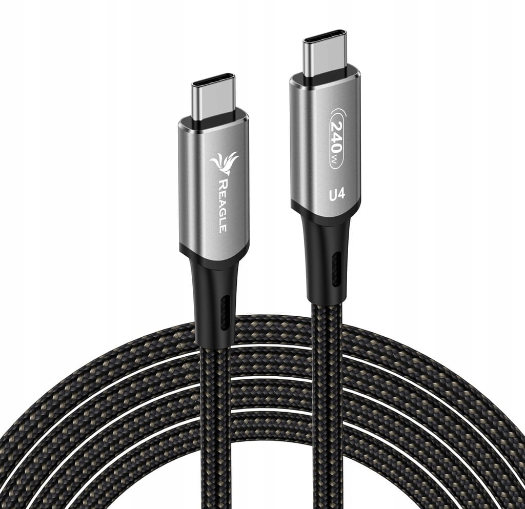 Zdjęcie przedstawia pełny widok kabla Reagle USB-C 4.0 240W
